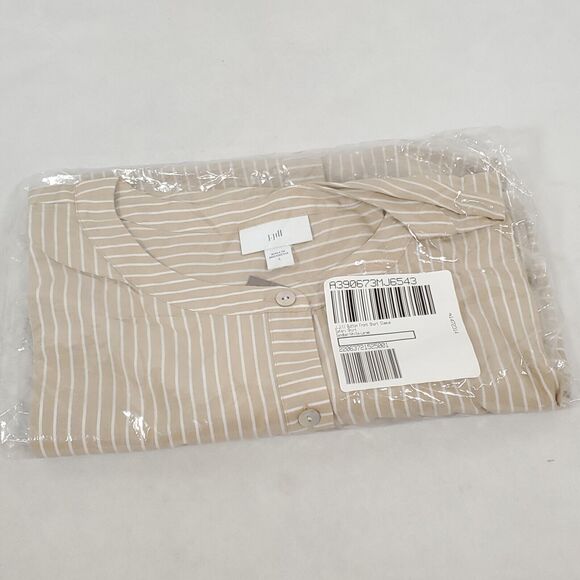 J Jill Button Front Safari Short Sleeve Shirt Women's Sz L Sandbar/White Striped - Picture 2 of 4